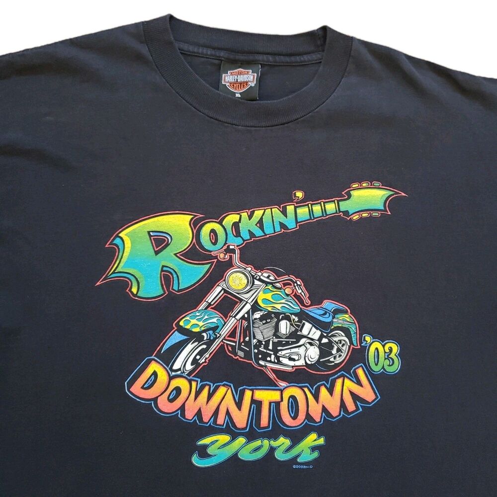 Vintage Y2K Harley Davidson Rockin Downtown York Sz XL USA Made 2 Sided T-Shirt